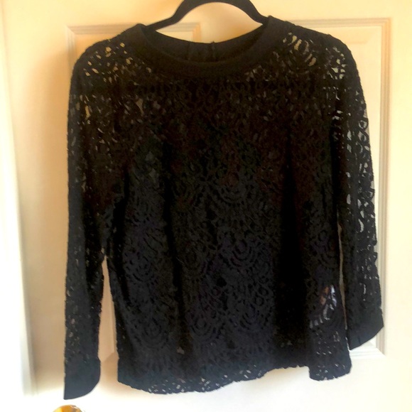 Black Lace Banana Republic Button Up Back Top Medium - Picture 1 of 6